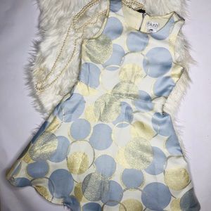 Blush US Angels Blue Ivory Gold polka Dot Dress